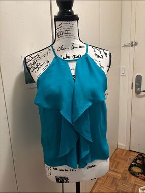 bebe Teal Layered Ruffle Halter Camisole